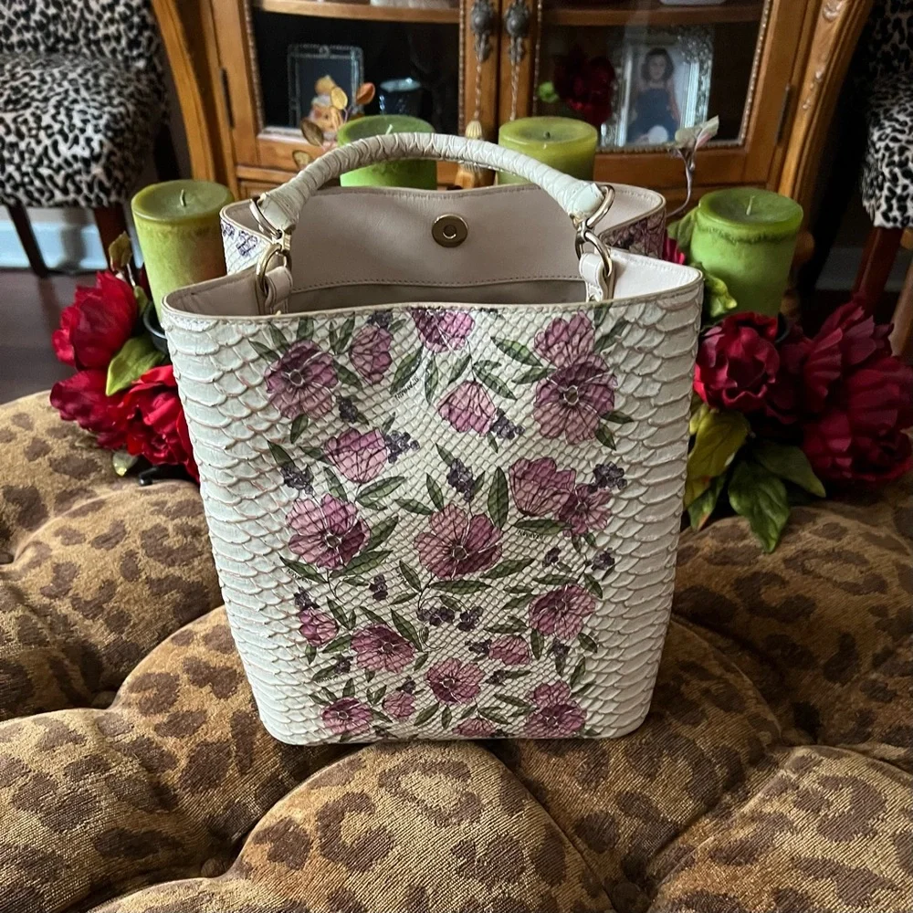 Brahmin Amelia Labyrinth Handbag Purple Flowers - Picture 7 of 14